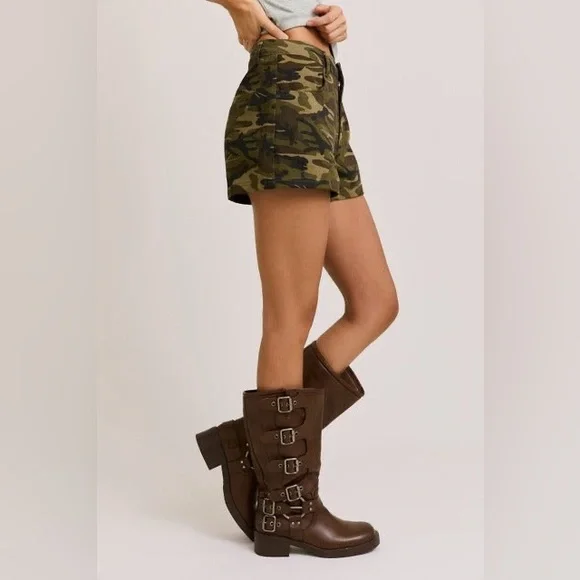 High Rise Camouflage Print Short Shorts - Le Lis